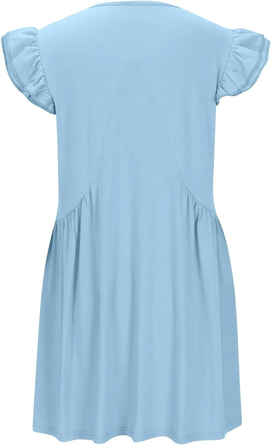 Womens Casual Short Dress Flutter Short Sleeve Ruffle Dresses Trendy Flowy V-Neck Swing Dress A-Line Mini Sundress