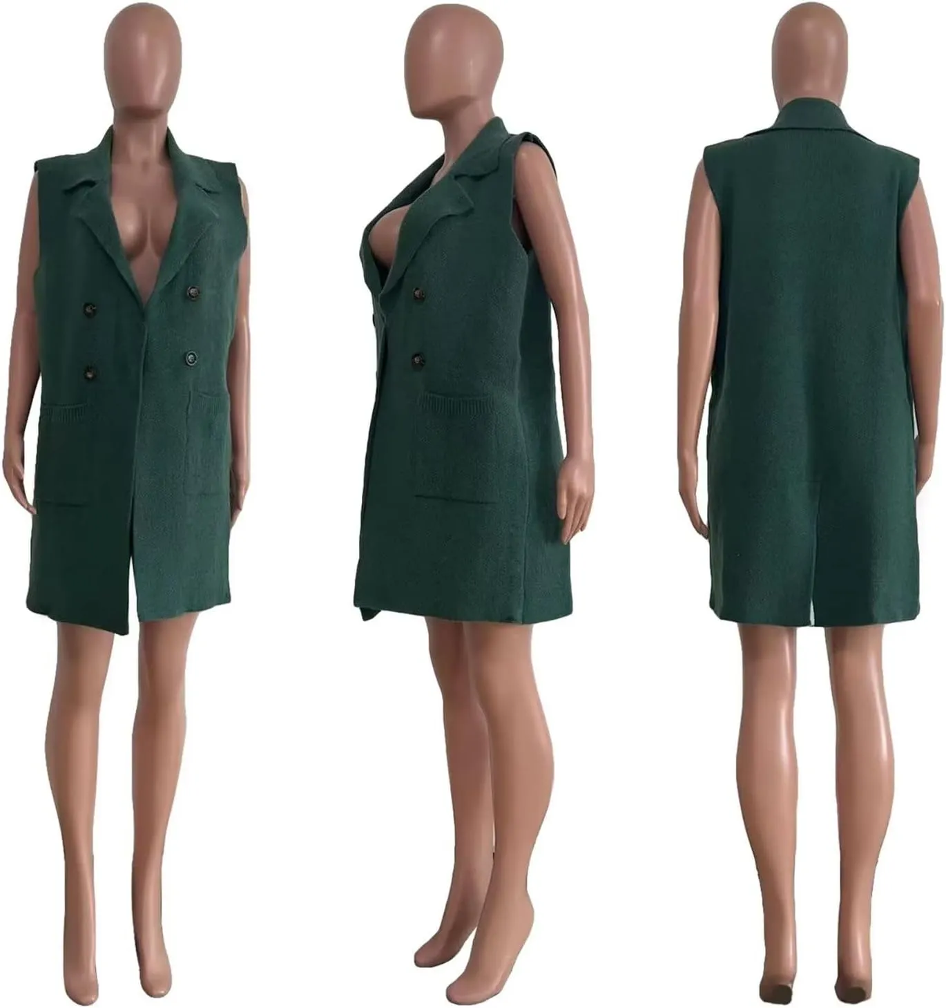 Women's Casual Sleeveless Long Sweater Vest Open Front Knit Cardigan Waistcoat with Pockets