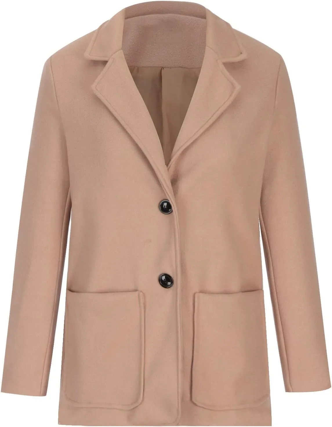 Womens Casual Woolen Trench Blazers Long Sleeve Open Front Button Work Office Suit Jackets Cardigan Coat with Pockets