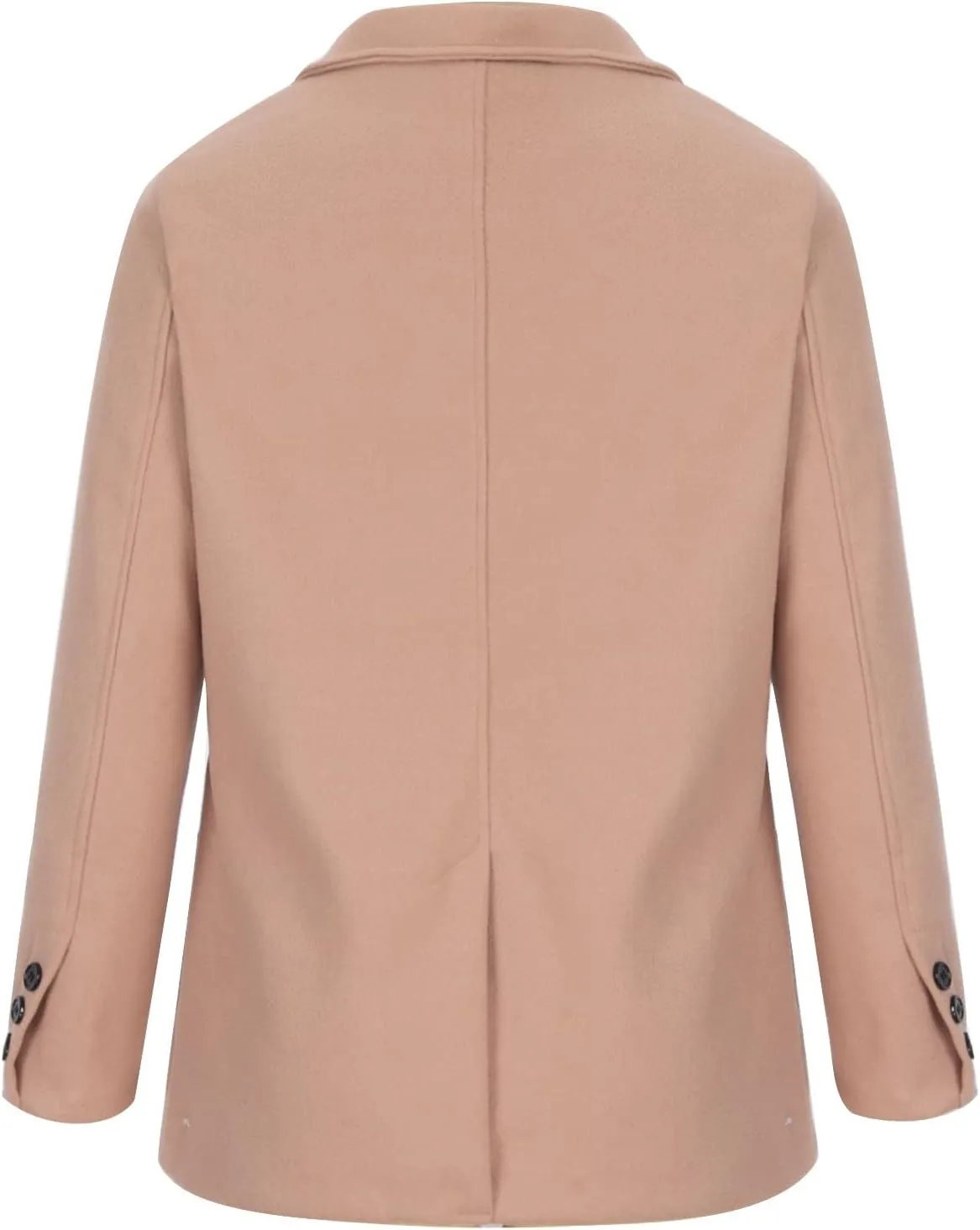Womens Casual Woolen Trench Blazers Long Sleeve Open Front Button Work Office Suit Jackets Cardigan Coat with Pockets