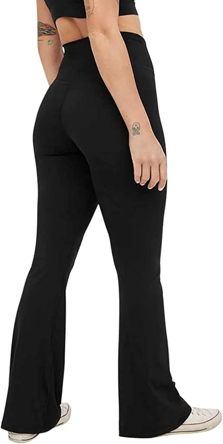 Women's Casual Yoga Pants V Crossover Flare Leggings High Waisted Workout Pants Bell Bottom Trouser Bootleg Leggings
