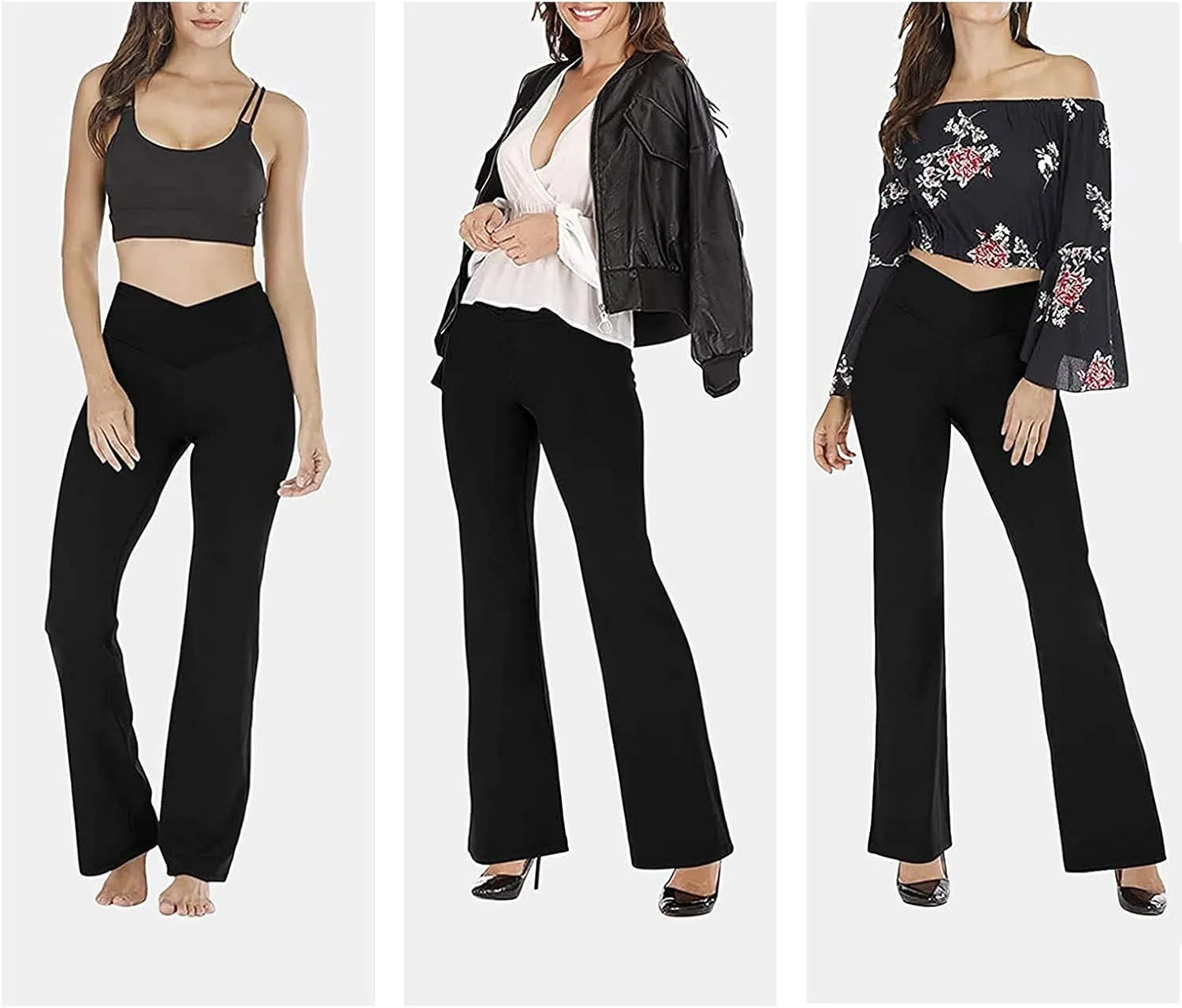 Women's Casual Yoga Pants V Crossover Flare Leggings High Waisted Workout Pants Bell Bottom Trouser Bootleg Leggings