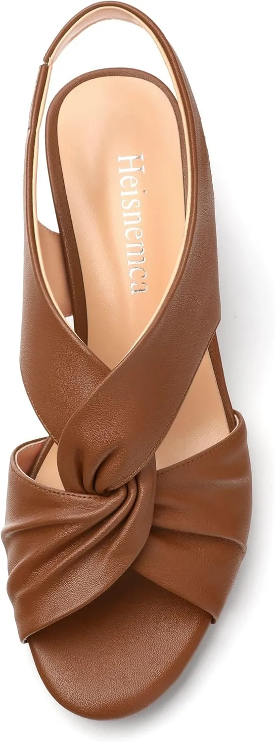 Womens Chunky Block Heels Sandals,Round Open Toe High Heeled Sandals,matte Slip On Ankle Strap Mid Sandals,leisure Dress Party Wedding Shoes 2 In