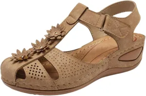 Women'S Closed Toe Orthopedic Sandals Vintage Hollow Out Ankle Strap Closed Toe Wedge Sandals For Women Wide Width Bohemia Slip On Platform Sandal Outdoor Beach Shoes