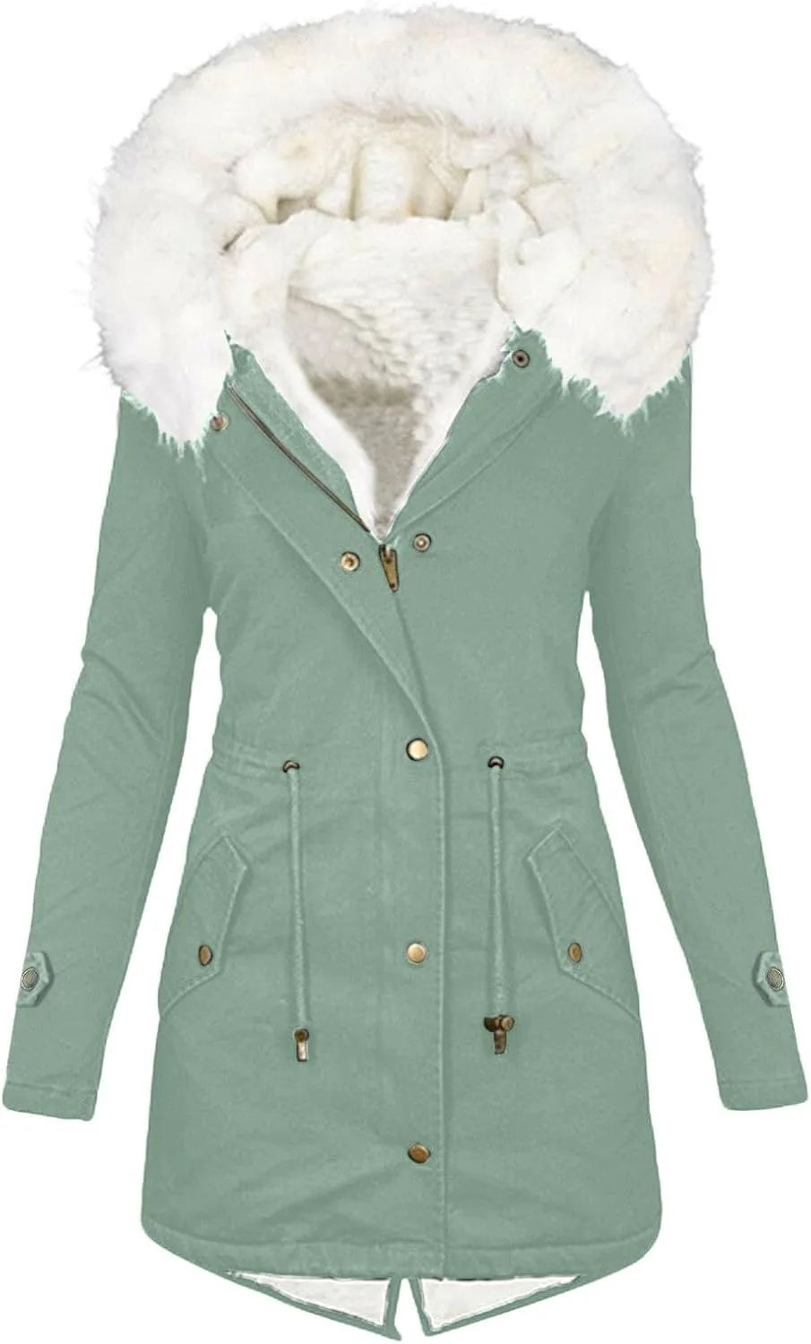Womens Coats Plus Size Overcoats with Fur Hood Fleece Chunky Jackets Zipper Button Outerwear Winter Warm Jackets