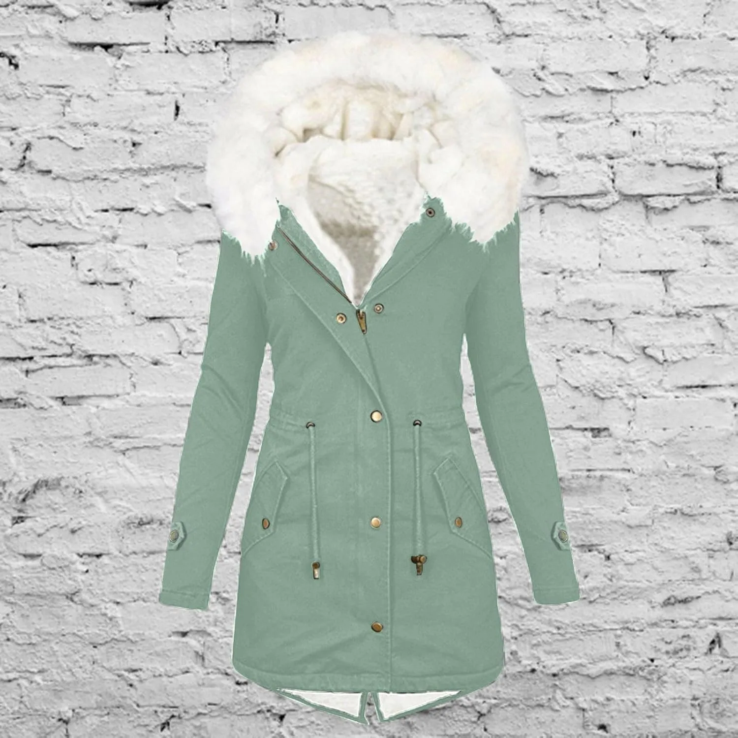 Womens Coats Plus Size Overcoats with Fur Hood Fleece Chunky Jackets Zipper Button Outerwear Winter Warm Jackets