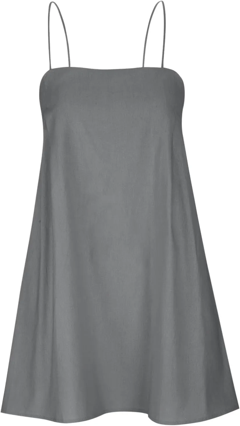 Womens Cotton Linen Dress Spaghetti Strap Relaxed Everyday Comfortable Dressy Summer Lightweight Loose Outfits 2025