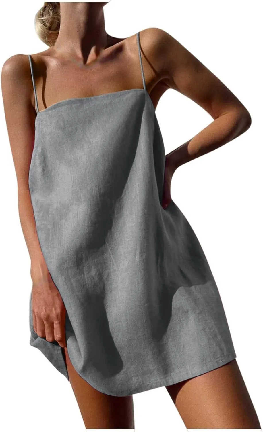 Womens Cotton Linen Dress Spaghetti Strap Relaxed Everyday Comfortable Dressy Summer Lightweight Loose Outfits 2025
