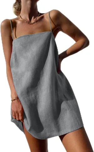 Womens Cotton Linen Dress Spaghetti Strap Relaxed Everyday Comfortable Dressy Summer Lightweight Loose Outfits 2025