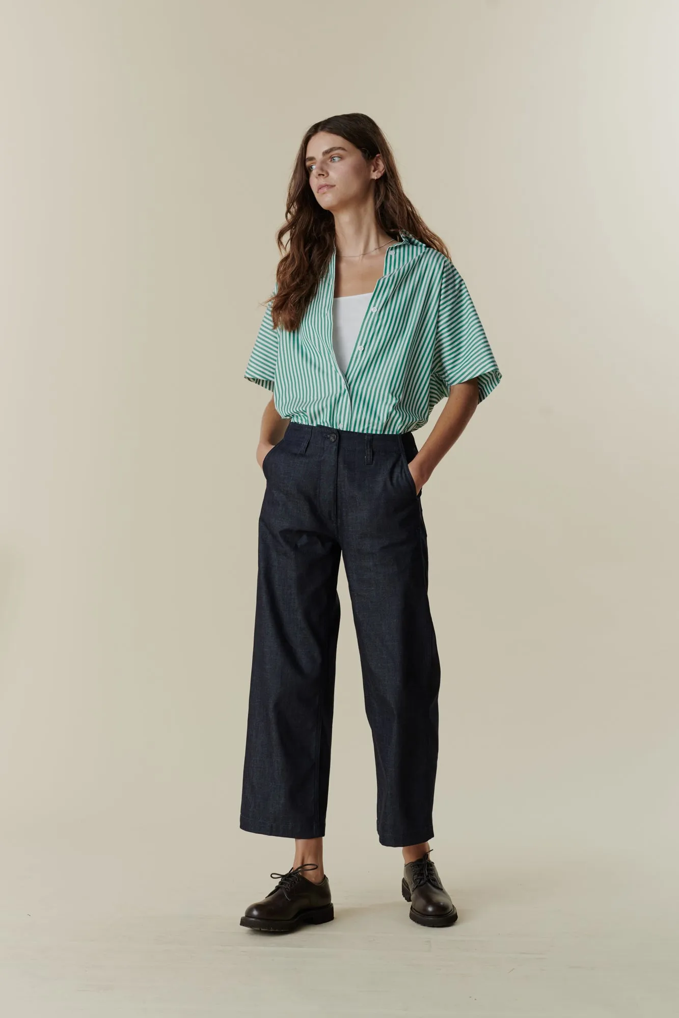Women's Cropped Work Trousers - Denim