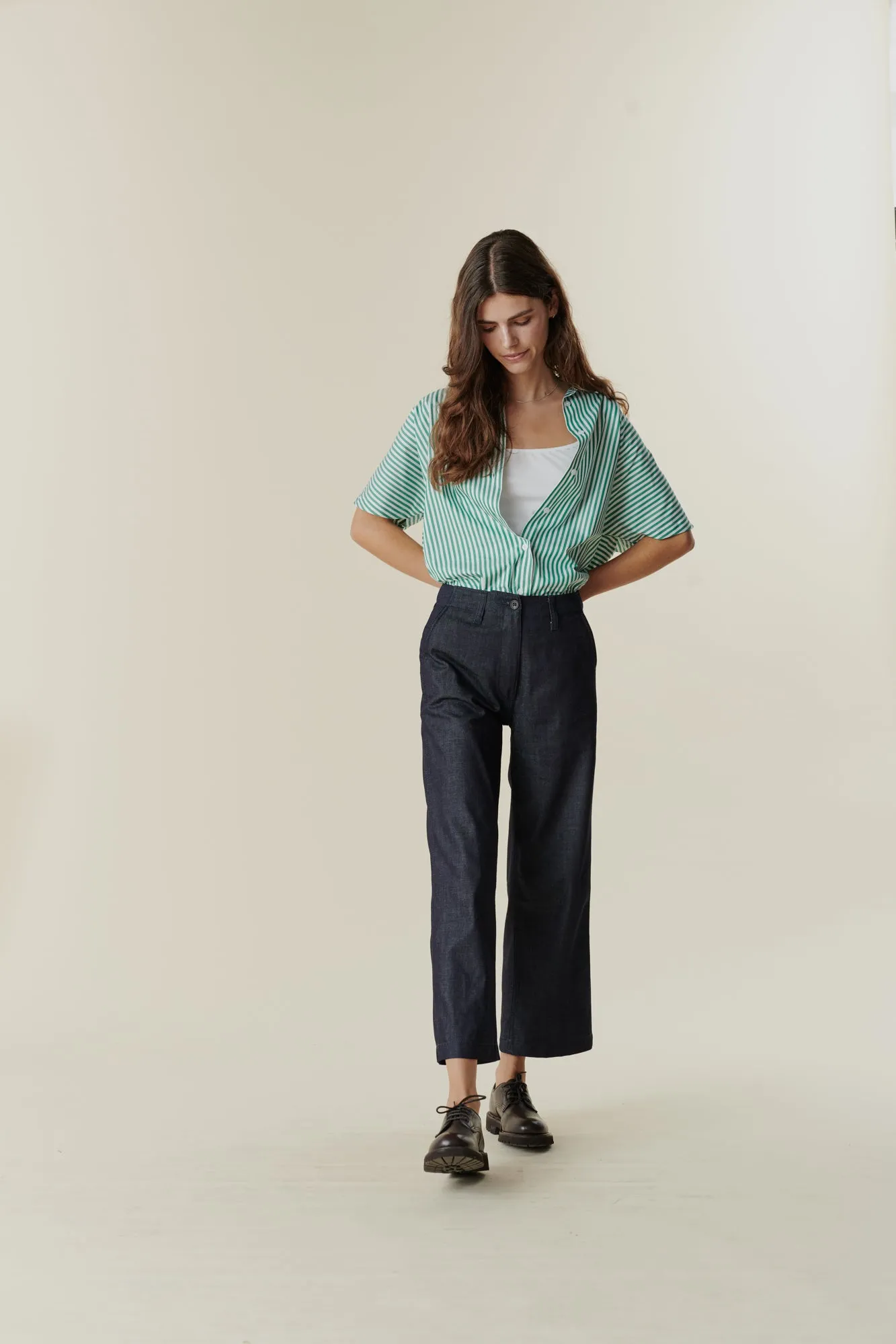 Women's Cropped Work Trousers - Denim