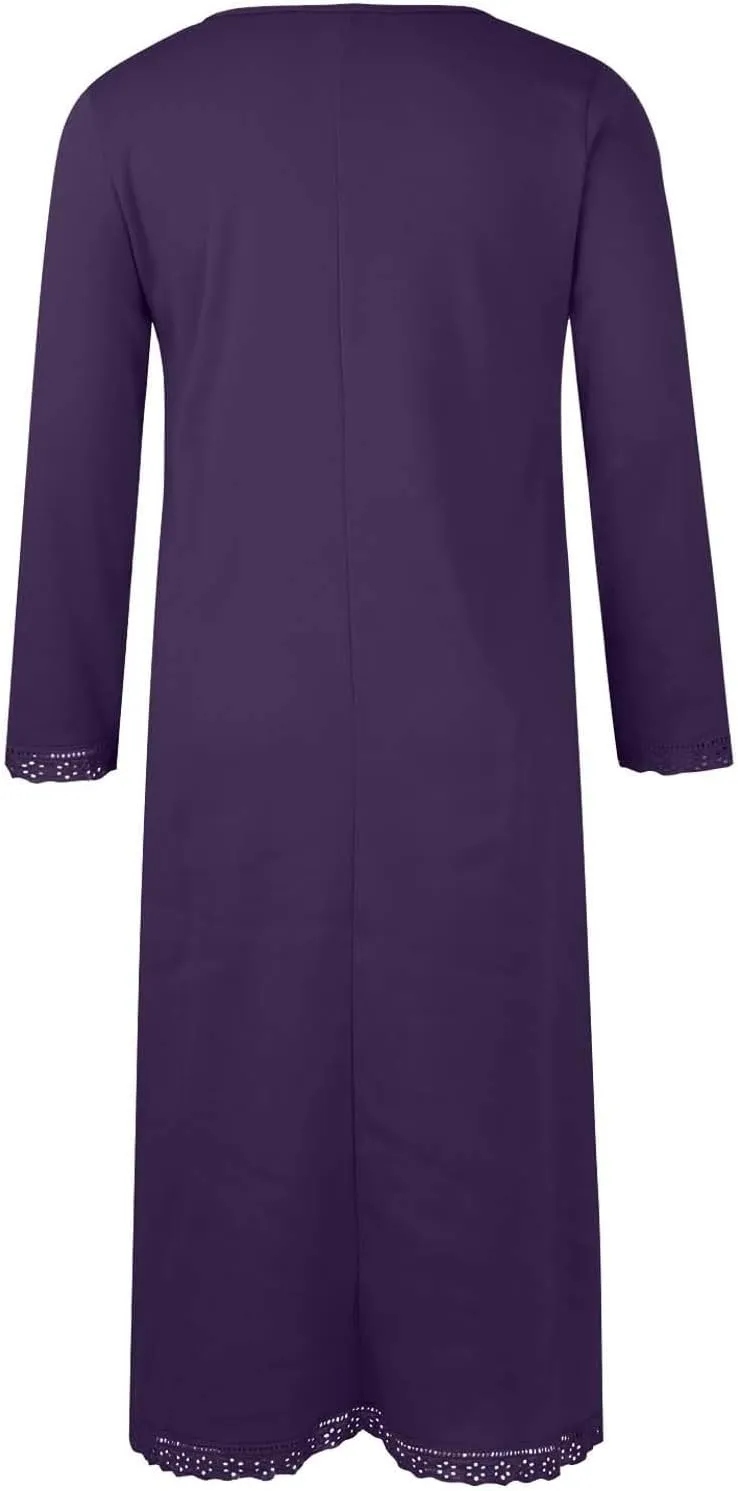Women's Elegant Dresses Fall Winter Crew Neck Solid Maxi with Pockets,S-5XL