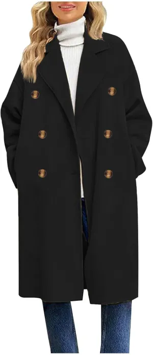 Womens Fall Long Blazer Jackets Wool Trench Coat Tweed Blazers Casual Long Jackets Fashion Cardigan Coat