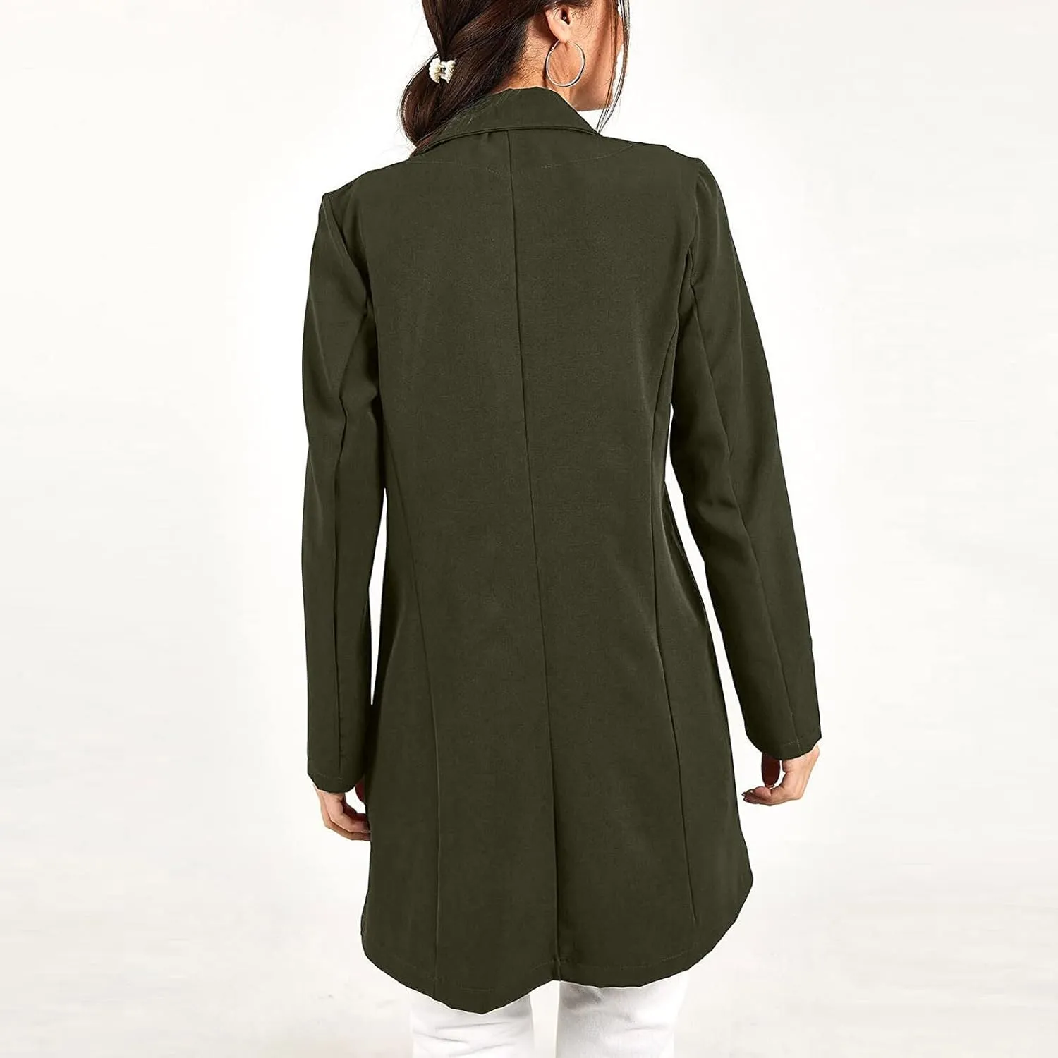Womens Fashion Lapel Collar Long Sleeve Open Front Button Blazer Jackets Business Casual Trench Cardigan Long Suit Coat