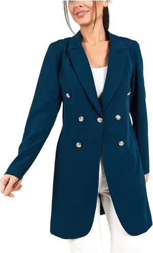 Womens Fashion Lapel Collar Long Sleeve Open Front Button Blazer Jackets Business Casual Trench Cardigan Long Suit Coat