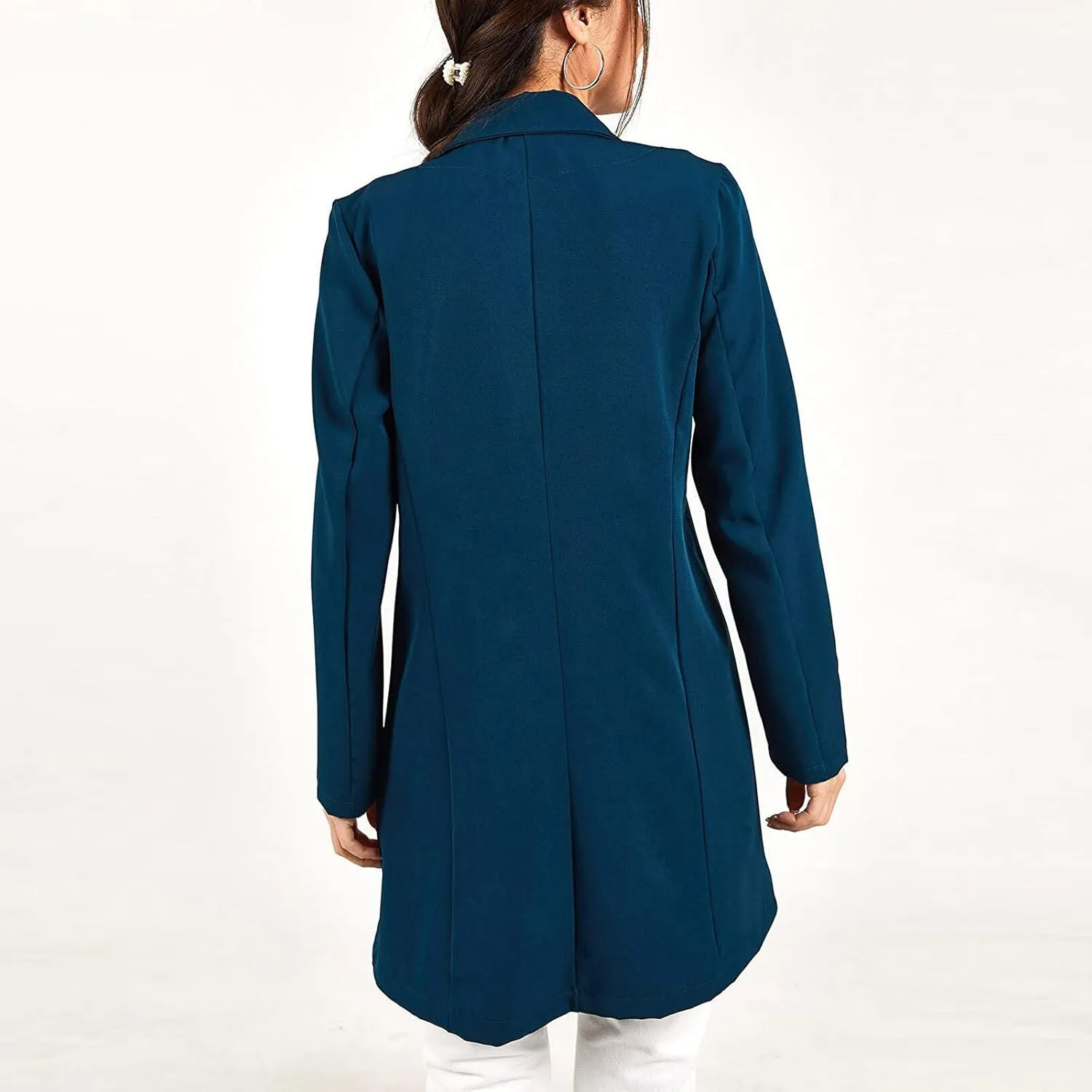 Womens Fashion Lapel Collar Long Sleeve Open Front Button Blazer Jackets Business Casual Trench Cardigan Long Suit Coat