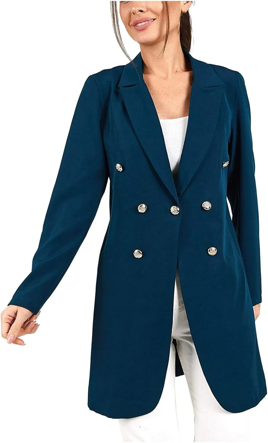 Womens Fashion Lapel Collar Long Sleeve Open Front Button Blazer Jackets Business Casual Trench Cardigan Long Suit Coat