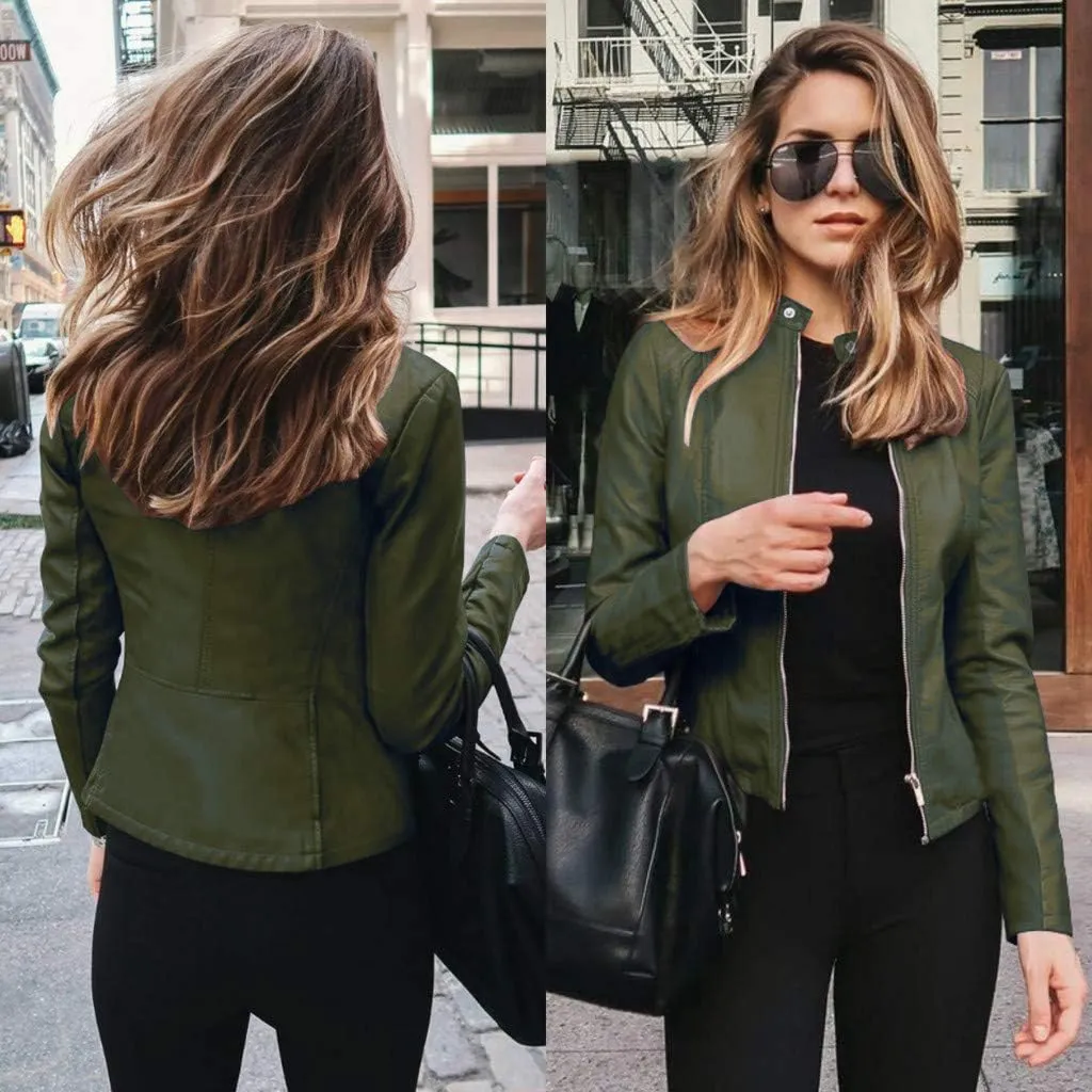Womens Faux Leather Jacket 2024 Fashion Fall Clothes Zip Up Cropped Jackets Lightweight Motorcycle Biker Jackets