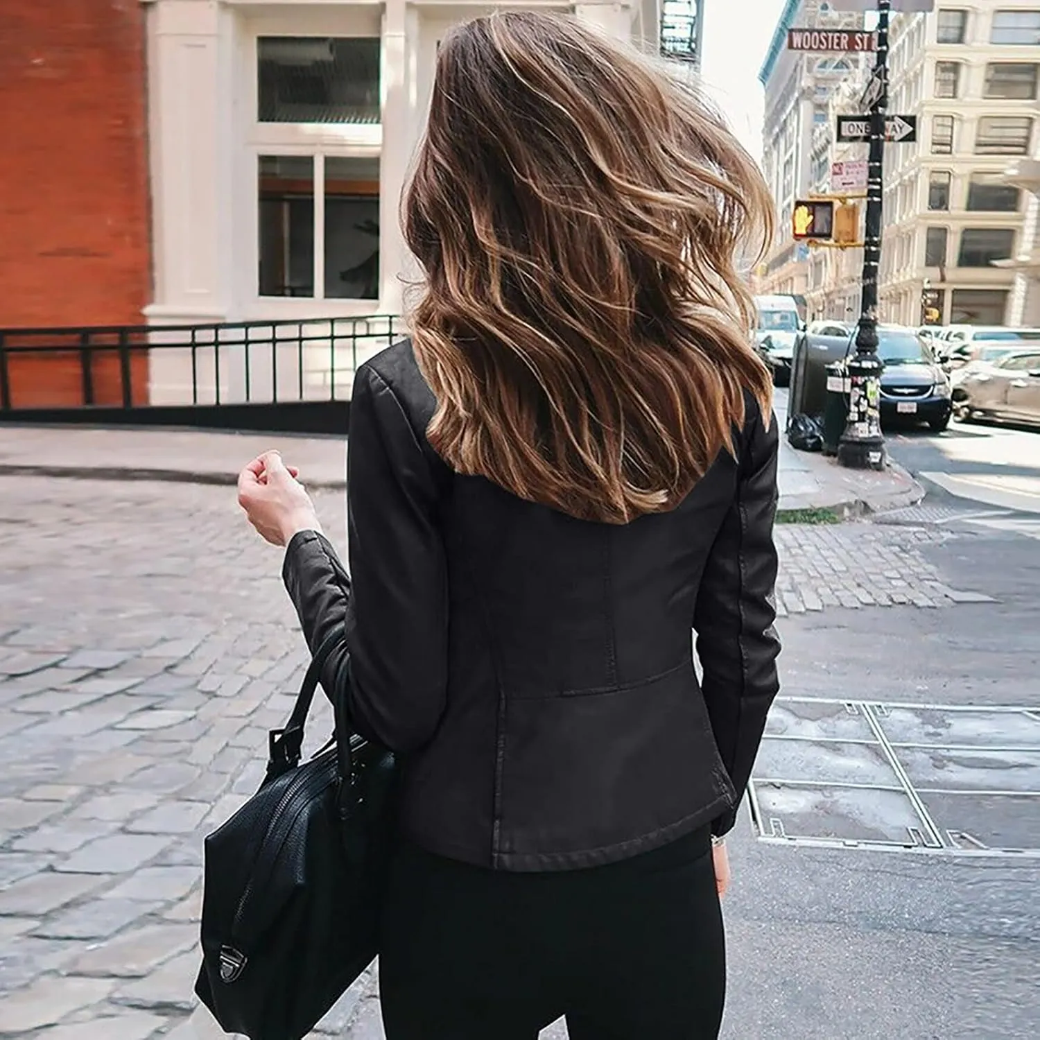 Womens Faux Leather Jacket 2024 Fashion Fall Clothes Zip Up Cropped Jackets Lightweight Motorcycle Biker Jackets