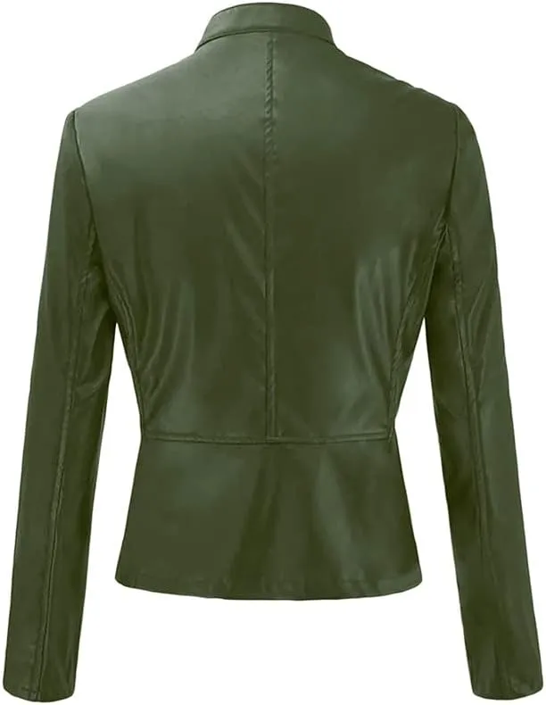 Womens Faux Leather Jacket 2024 Fashion Fall Clothes Zip Up Cropped Jackets Lightweight Motorcycle Biker Jackets