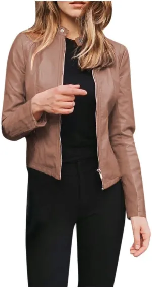 Womens Faux Leather Jacket 2024 Fashion Fall Clothes Zip Up Cropped Jackets Lightweight Motorcycle Biker Jackets