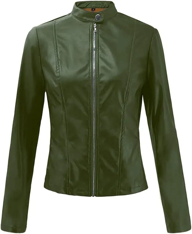 Womens Faux Leather Jacket 2024 Fashion Fall Clothes Zip Up Cropped Jackets Lightweight Motorcycle Biker Jackets