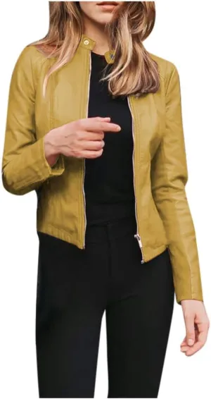 Womens Faux Leather Jacket 2024 Fashion Fall Clothes Zip Up Cropped Jackets Lightweight Motorcycle Biker Jackets