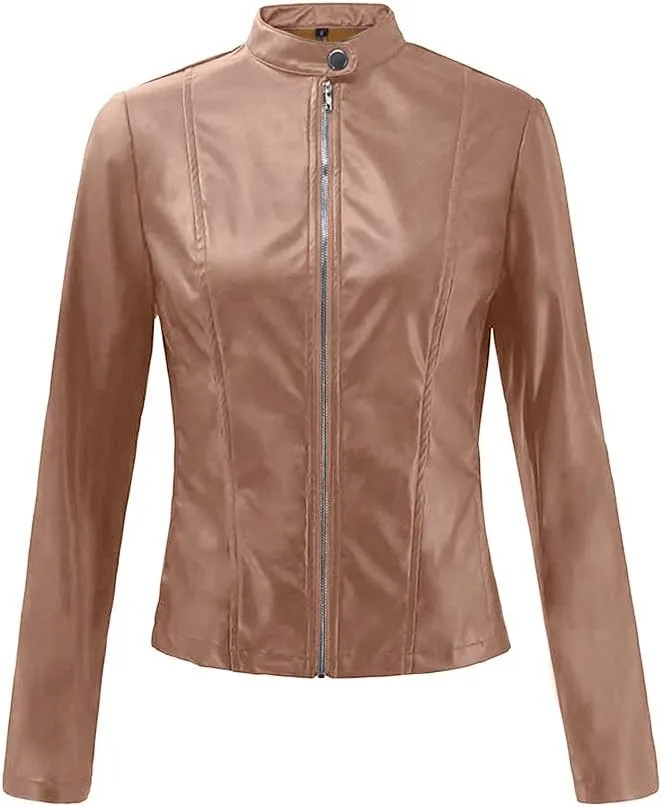 Womens Faux Leather Jacket 2024 Fashion Fall Clothes Zip Up Cropped Jackets Lightweight Motorcycle Biker Jackets