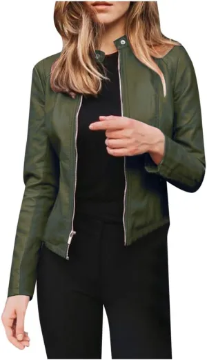 Womens Faux Leather Jacket 2024 Fashion Fall Clothes Zip Up Cropped Jackets Lightweight Motorcycle Biker Jackets