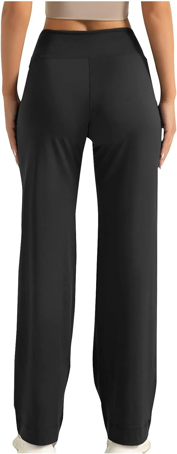 Womens Flare Leggings Stretch Drawstring Plus Size Leggings High Waist Tummy Control Bootcut Yoga Pants with Pockets