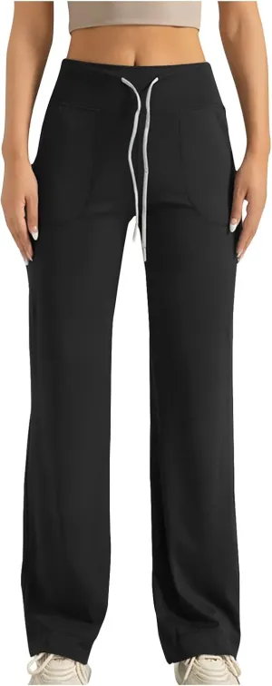 Womens Flare Leggings Stretch Drawstring Plus Size Leggings High Waist Tummy Control Bootcut Yoga Pants with Pockets