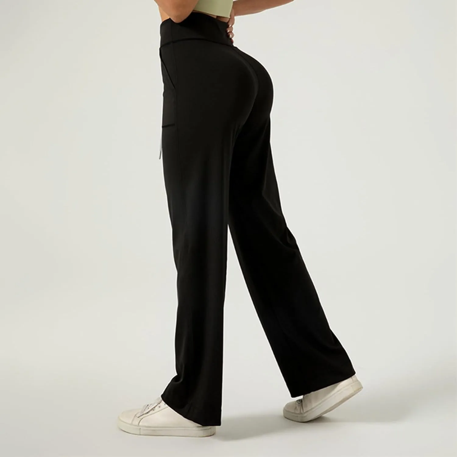 Womens Flare Leggings Stretch Drawstring Plus Size Leggings High Waist Tummy Control Bootcut Yoga Pants with Pockets