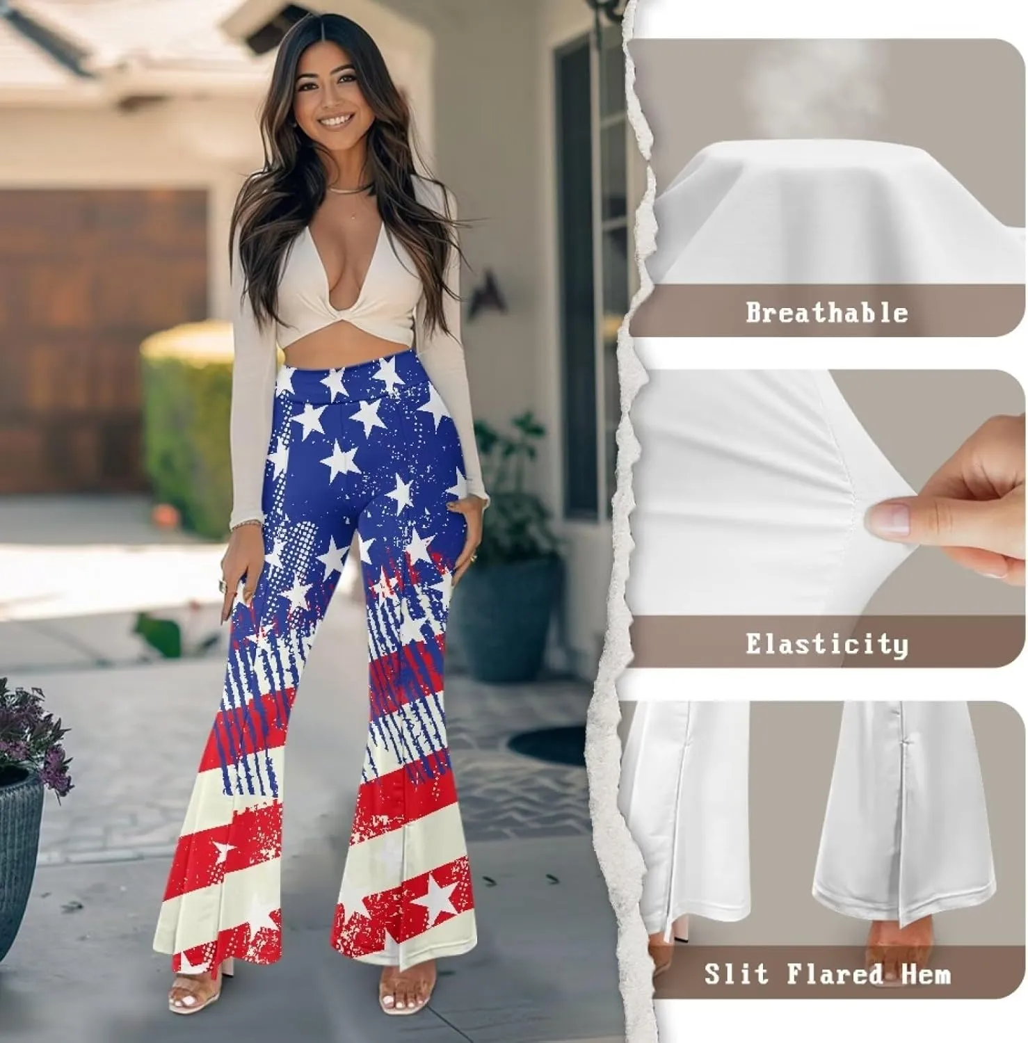 Women's Flared Leggings Bottoms Flare Yoga Pants High Waist Tummy Control Athletic Workout Yoga Leggings XS-2XL