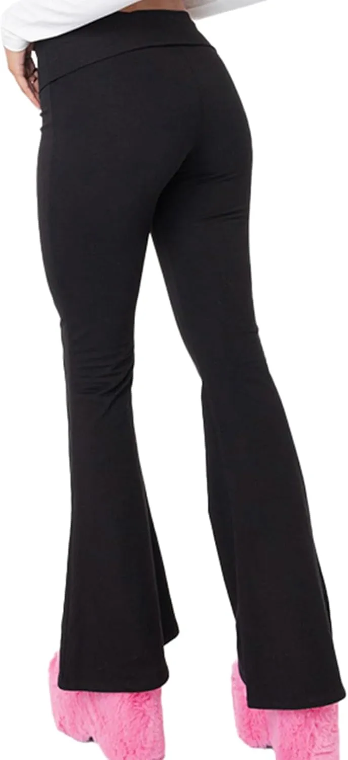 Women's Fold Over Leggings Stretch Flare Leggings Bell Bottom Slim Fit Yoga Fold Pants Joggers
