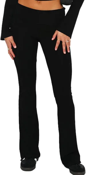Women's Fold Over Leggings Stretch Flare Leggings Bell Bottom Slim Fit Yoga Fold Pants Joggers
