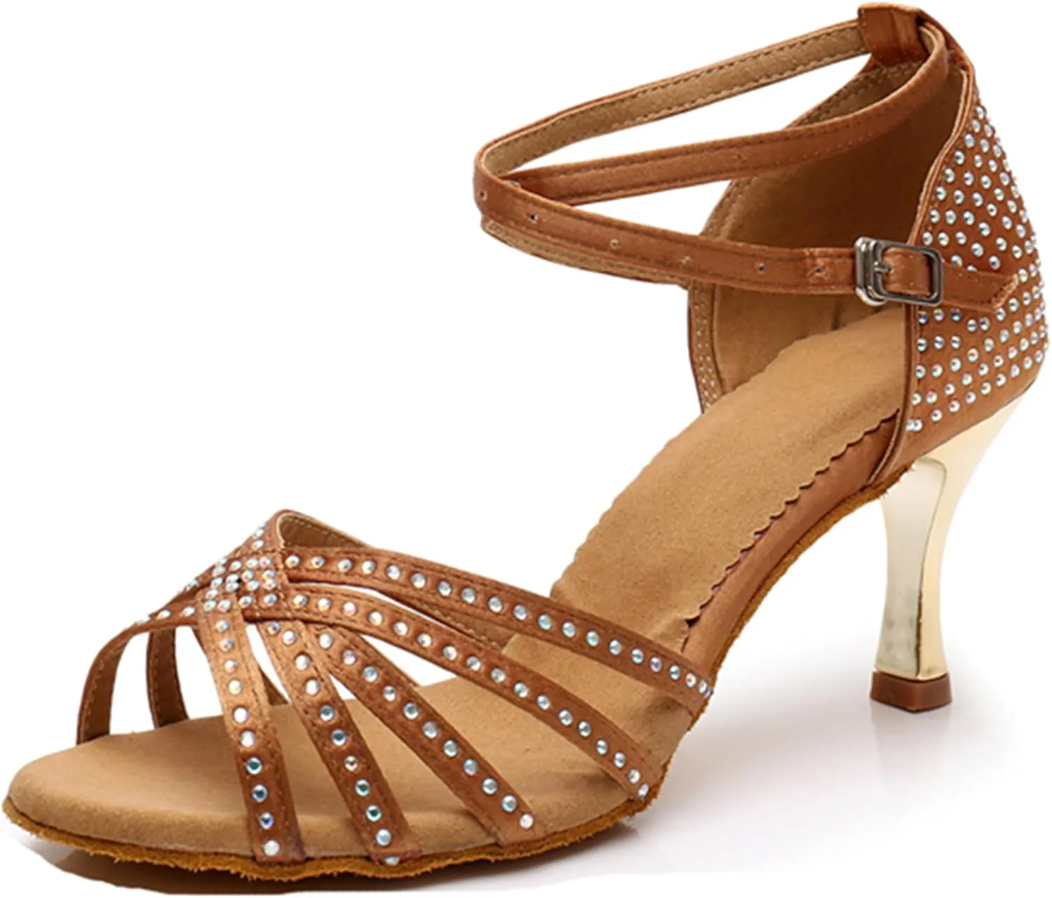 Womens Girls Comfortable Dance Shoes Sparkl Latin Tango Salsa Dancing Heels with Rhinestones X2201