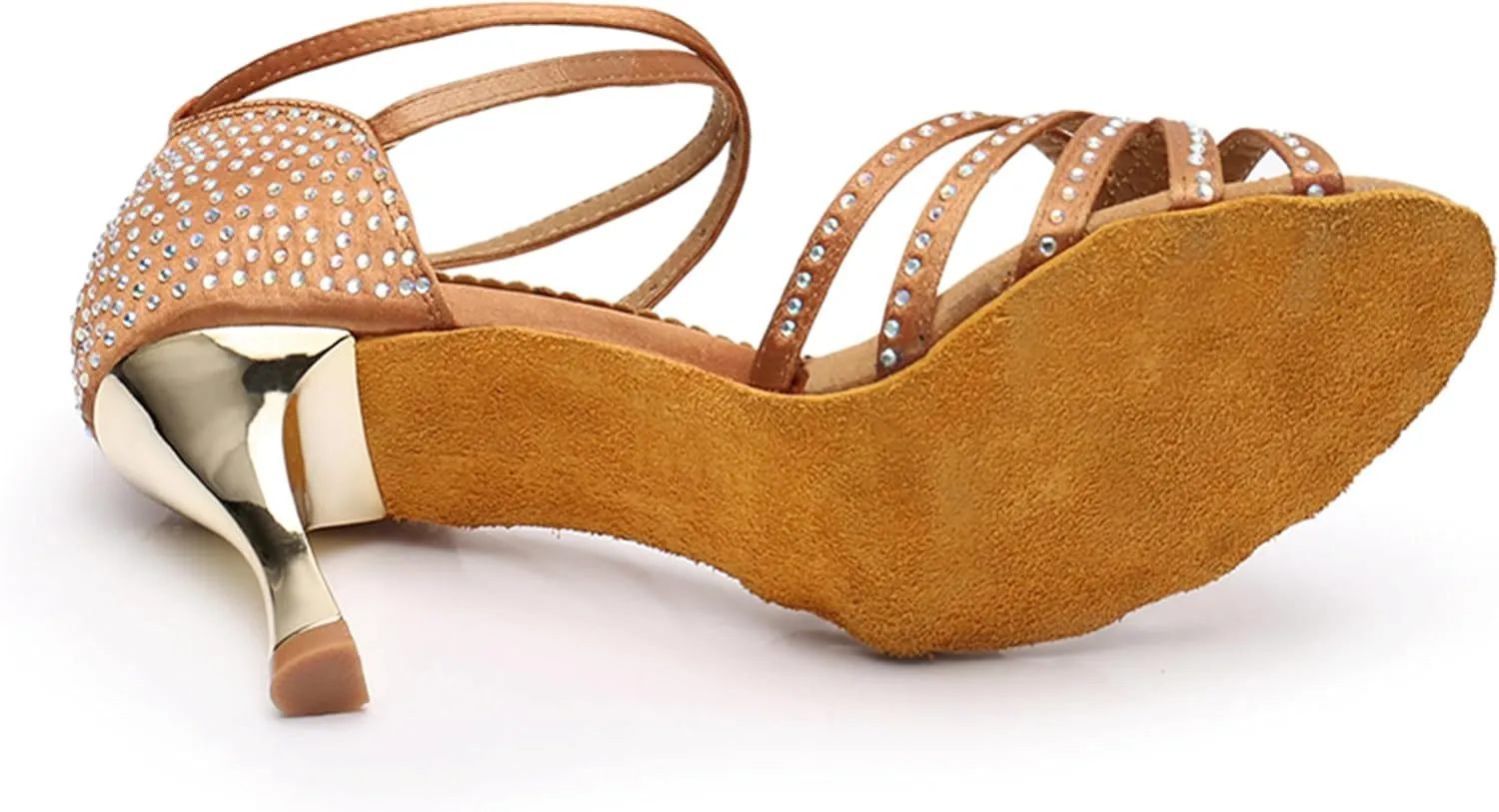 Womens Girls Comfortable Dance Shoes Sparkl Latin Tango Salsa Dancing Heels with Rhinestones X2201