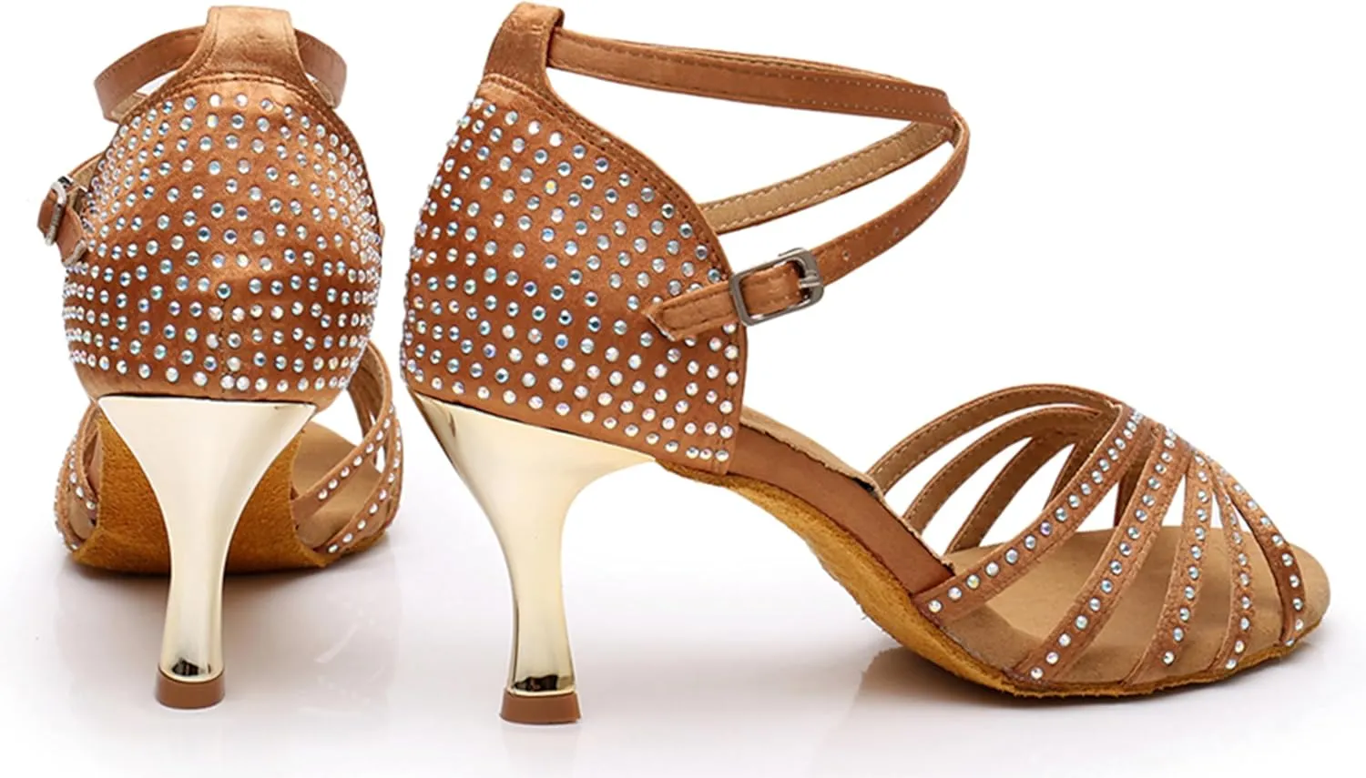 Womens Girls Comfortable Dance Shoes Sparkl Latin Tango Salsa Dancing Heels with Rhinestones X2201