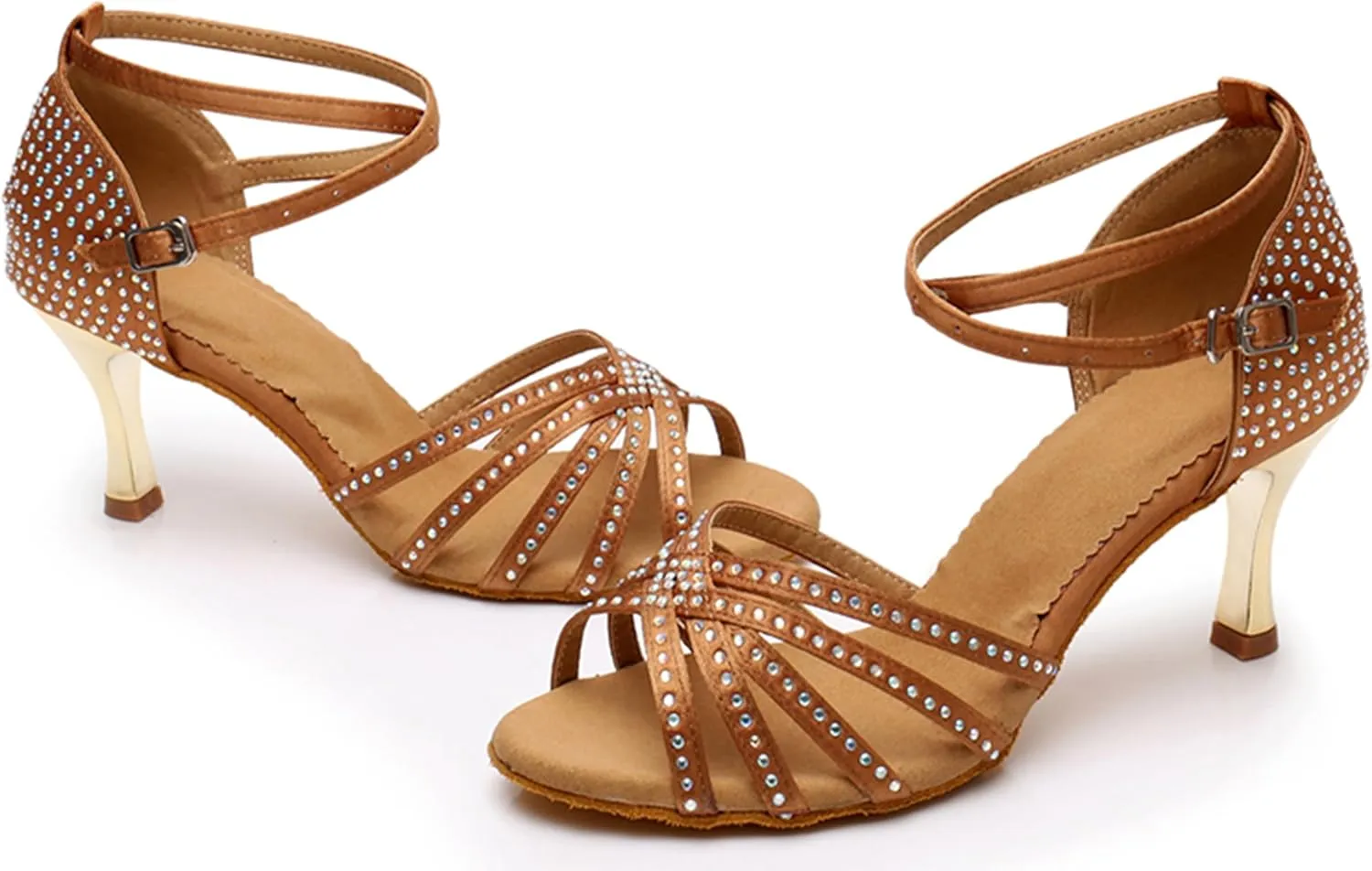 Womens Girls Comfortable Dance Shoes Sparkl Latin Tango Salsa Dancing Heels with Rhinestones X2201