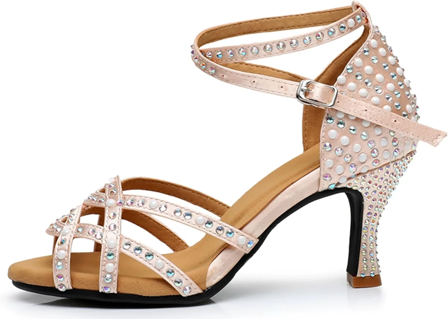 Womens Girls Heels for Ballroom Dancing Shoes Beaded Bridal Wedding Party Sandals X2204