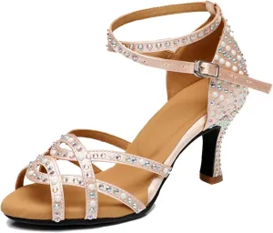 Womens Girls Heels for Ballroom Dancing Shoes Beaded Bridal Wedding Party Sandals X2204