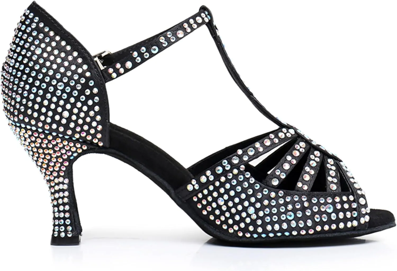 Womens Girls Latin Dance Sandals T-Strap Ballroom Swing Dancing Heels Wedding Party Sandals with Rhinestones X2218