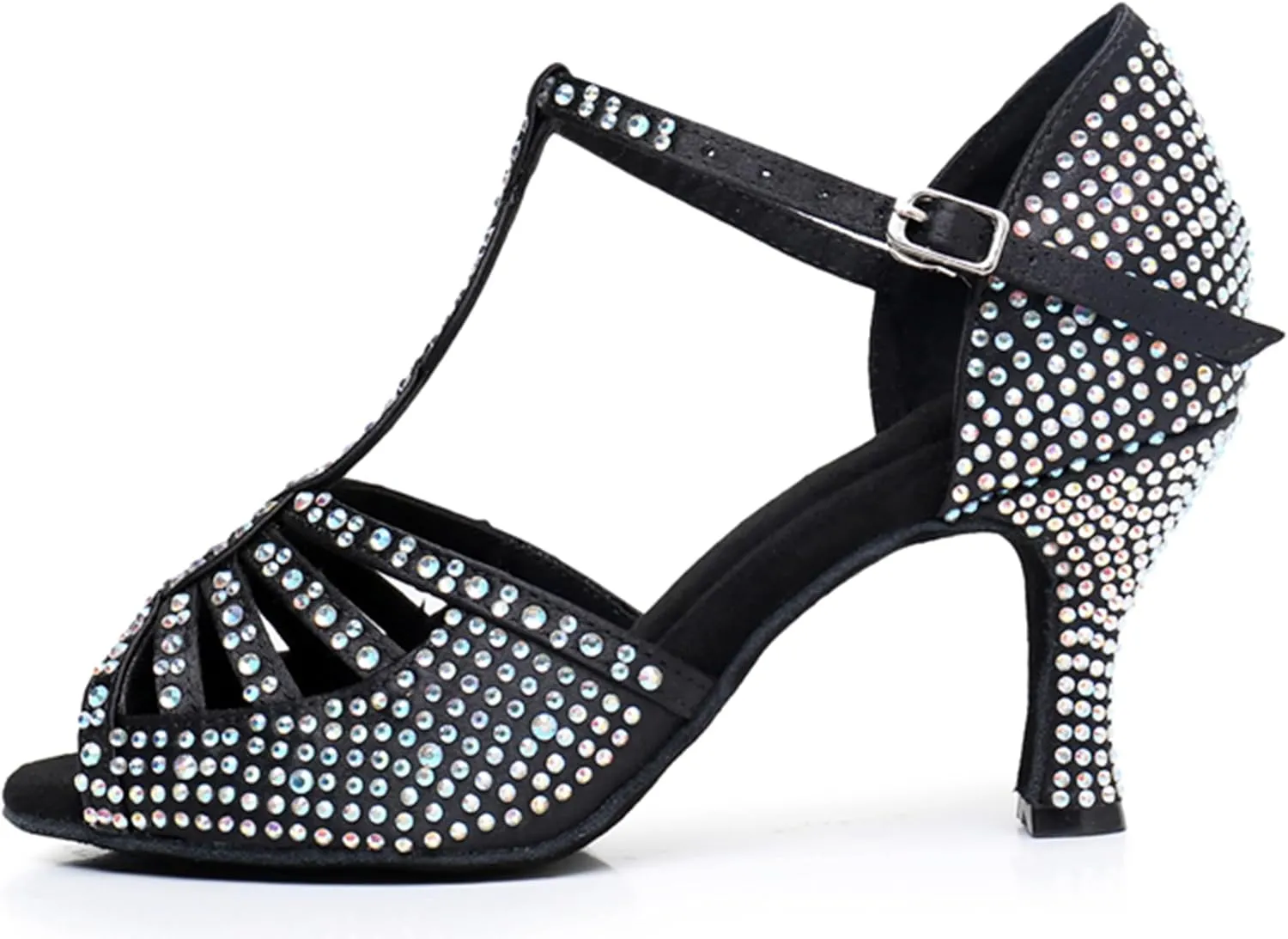 Womens Girls Latin Dance Sandals T-Strap Ballroom Swing Dancing Heels Wedding Party Sandals with Rhinestones X2218