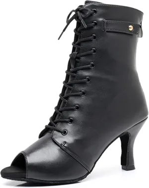 Womens Girls Party Dance Heels Lace-up Latin Salsa Dancing Shoes Peep Toe Evening Ankle Booties X3206