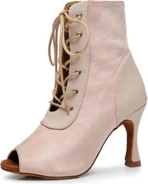 Womens Girls Professional Dance Shoes Lace-up Latin Tango Ballroom Boots Party Prom Ankle Booties X3211