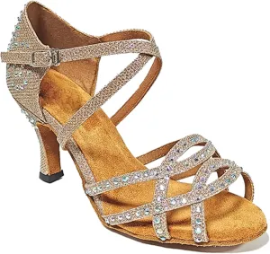 Womens Girls Professional Dancing Shoes Glitter Latin Salsa Dance Heels Bridal Wedding Sandals with Glitter X503