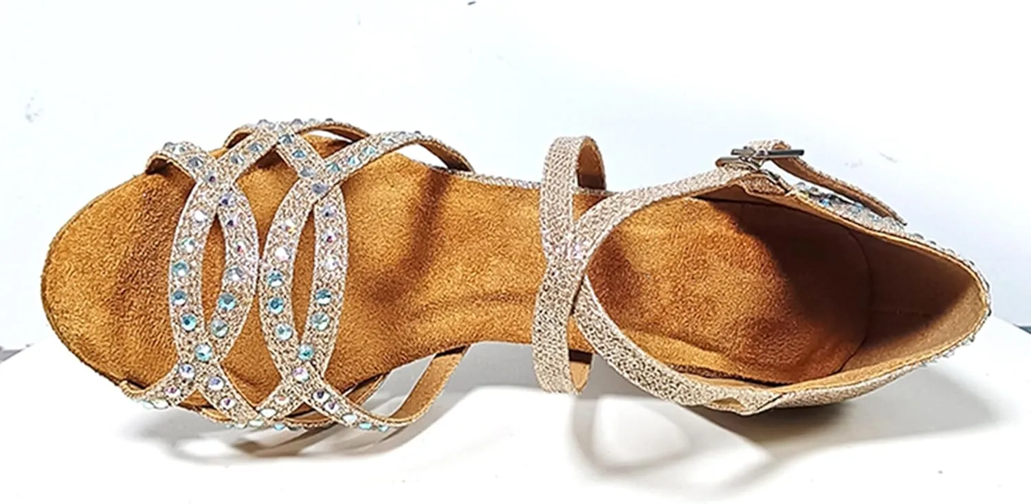 Womens Girls Professional Dancing Shoes Glitter Latin Salsa Dance Heels Bridal Wedding Sandals with Glitter X503