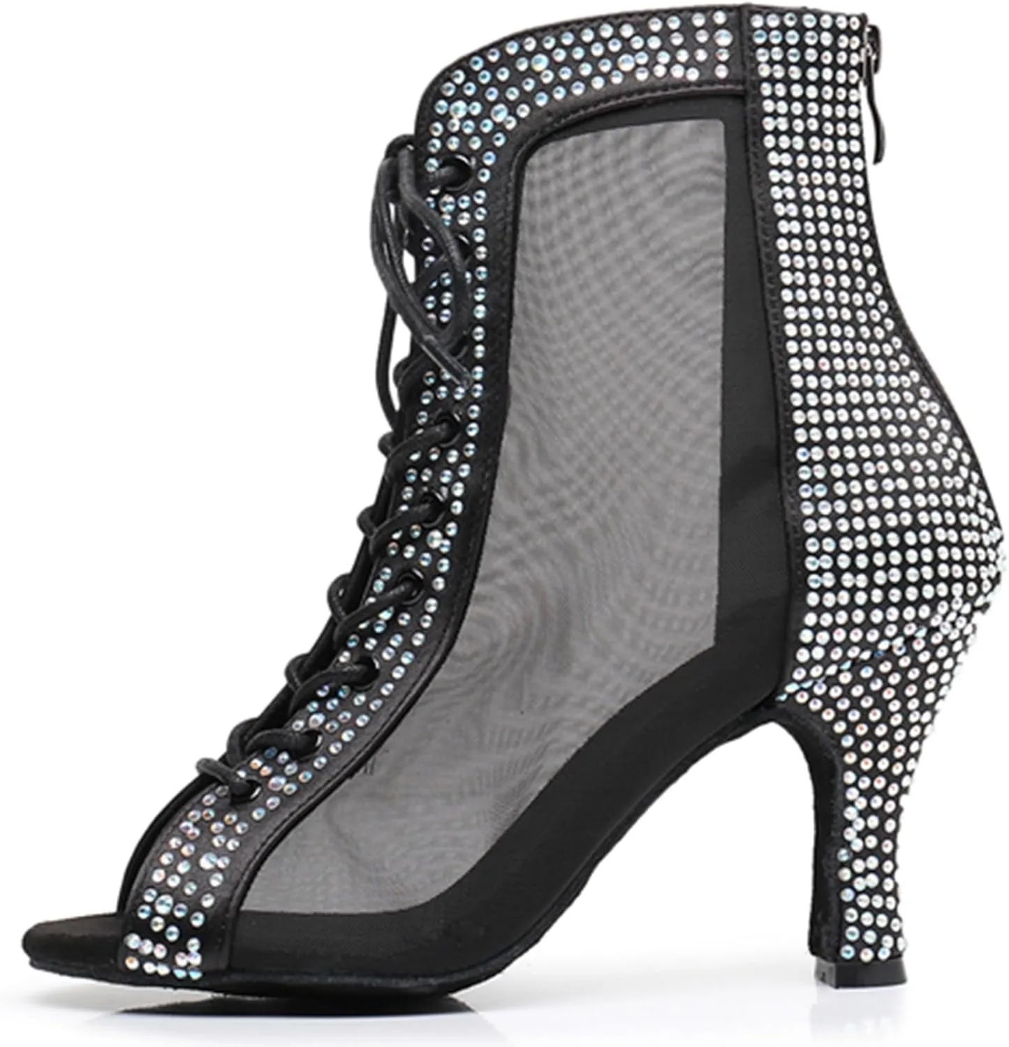 Womens Girls Salsa Dance Shoes Rhinestones Ballroom Dancing Sandals Heels Party Ankle Booties with Zip X3214