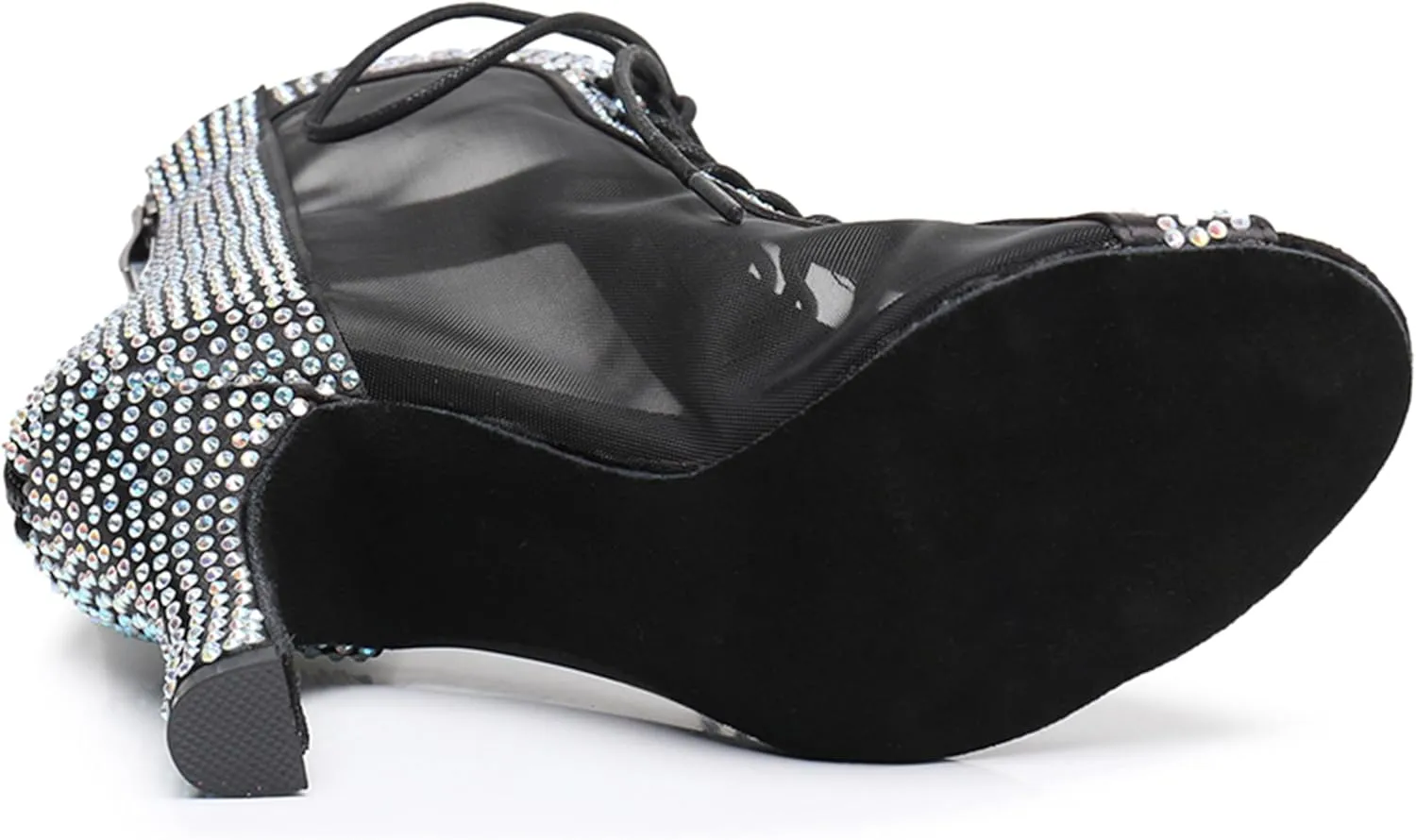 Womens Girls Salsa Dance Shoes Rhinestones Ballroom Dancing Sandals Heels Party Ankle Booties with Zip X3214