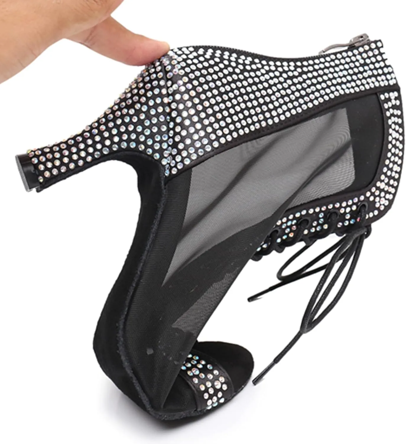 Womens Girls Salsa Dance Shoes Rhinestones Ballroom Dancing Sandals Heels Party Ankle Booties with Zip X3214